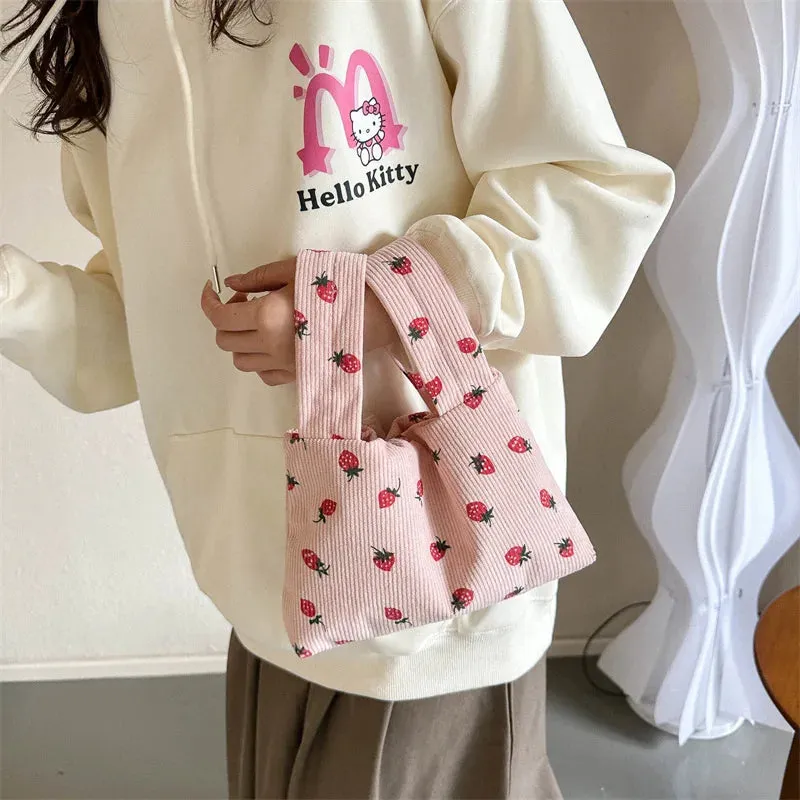 🍓 Adorable Strawberry Delight Tote Bag 🌟 Cute Corduroy Handbag for Trendy Ladies!