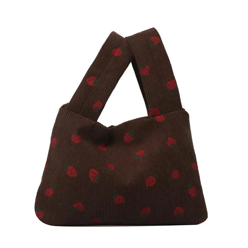 🍓 Adorable Strawberry Delight Tote Bag 🌟 Cute Corduroy Handbag for Trendy Ladies!