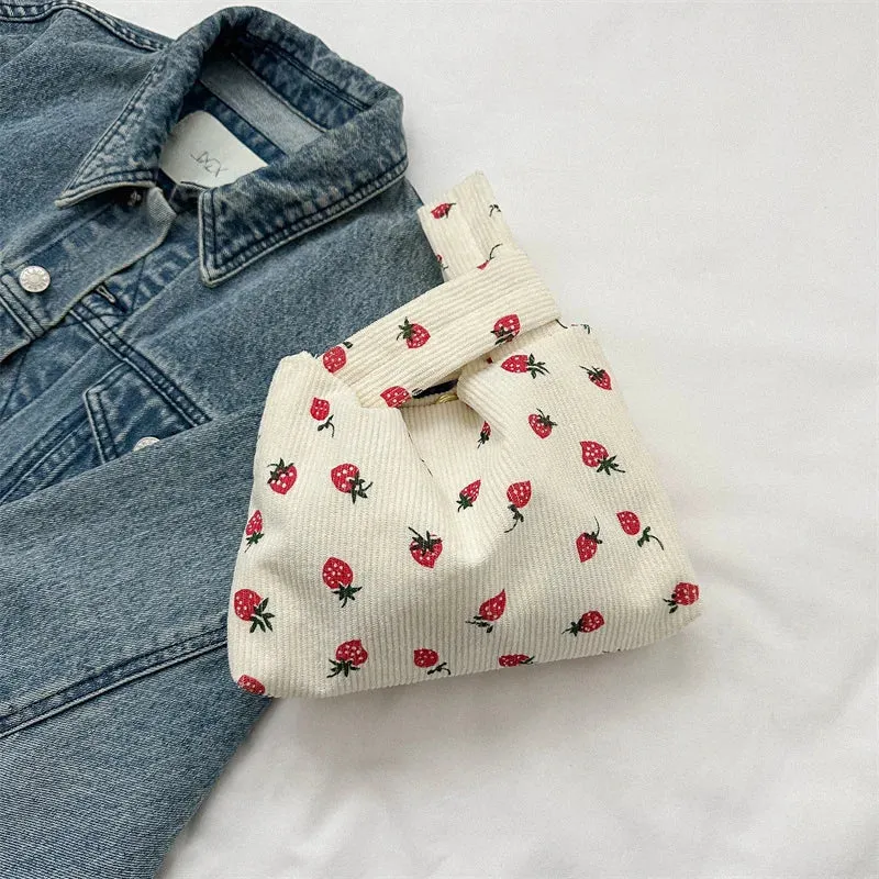 🍓 Adorable Strawberry Delight Tote Bag 🌟 Cute Corduroy Handbag for Trendy Ladies!