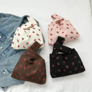 🍓 Adorable Strawberry Delight Tote Bag 🌟 Cute Corduroy Handbag for Trendy Ladies!