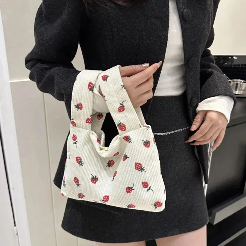 🍓 Adorable Strawberry Delight Tote Bag 🌟 Cute Corduroy Handbag for Trendy Ladies!