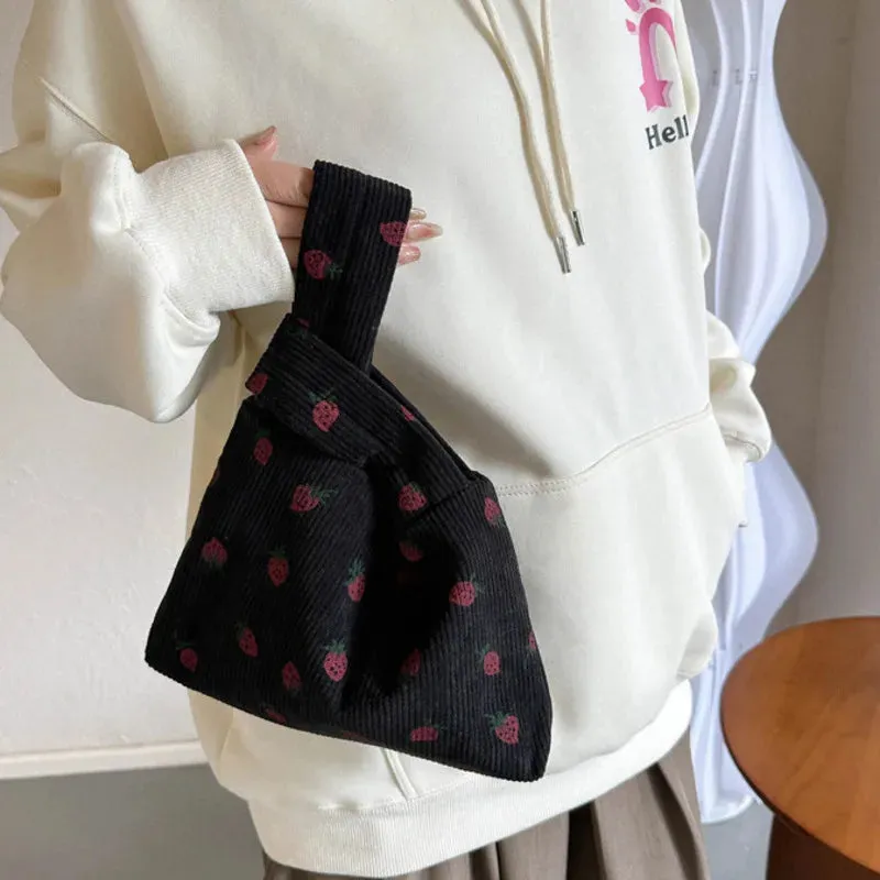 🍓 Adorable Strawberry Delight Tote Bag 🌟 Cute Corduroy Handbag for Trendy Ladies!