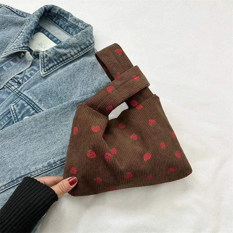 🍓 Adorable Strawberry Delight Tote Bag 🌟 Cute Corduroy Handbag for Trendy Ladies!