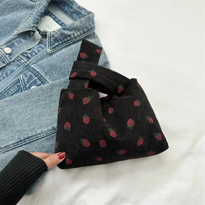 🍓 Adorable Strawberry Delight Tote Bag 🌟 Cute Corduroy Handbag for Trendy Ladies!