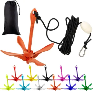 1 Pack Marine Kayak Anchor Kit Folding Grapnel Boat Anchor Kit Kayak Fishing Accessories for Small Boats Canoe Paddle Boards(Orange,3.3 lb)
