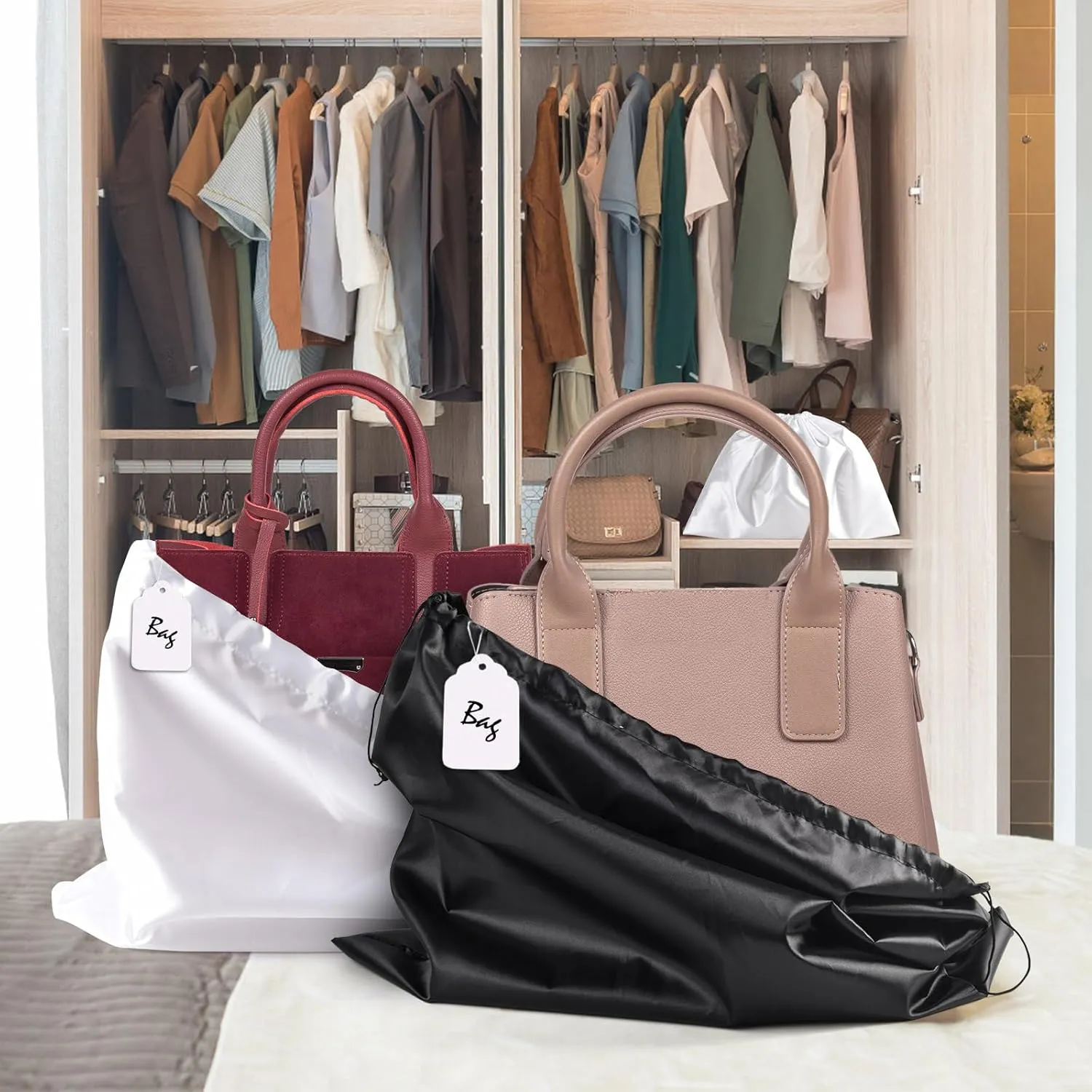 10 Pack Dust Bags for Handbags, Shoe Dust Bags for Purses, Silk Cotton Purse Cover Storage Bag(White, L-23.6 × 19.6 in)