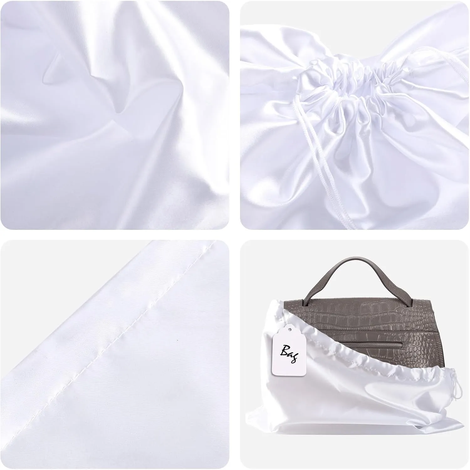 10 Pack Dust Bags for Handbags, Shoe Dust Bags for Purses, Silk Cotton Purse Cover Storage Bag(White, L-23.6 × 19.6 in)