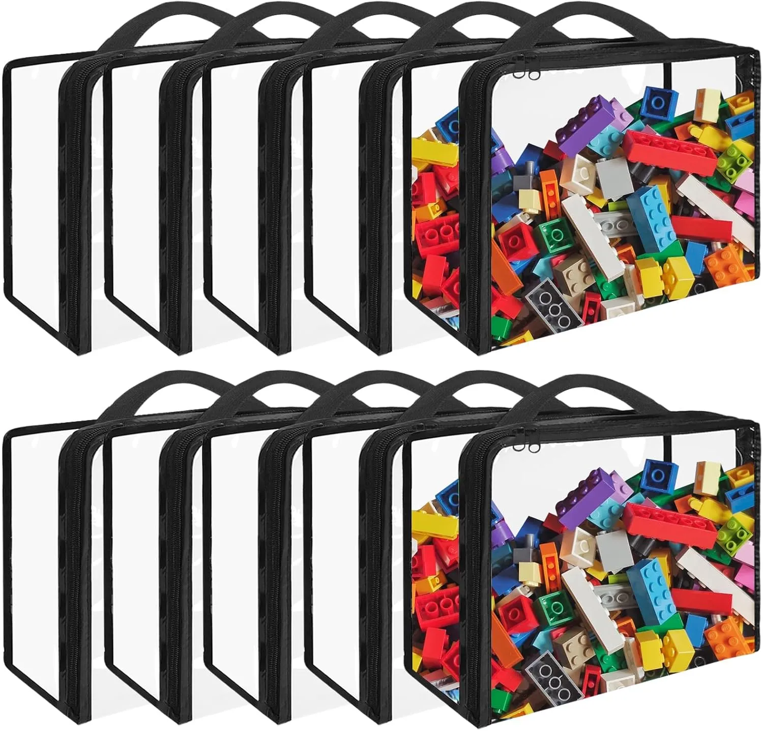 10 Pack Extra Large Clear PVC Organizing Bags with Zippered Closure, Portable Toy Storage Organizer, Waterproof for Board Games, Building Blocks, Clay