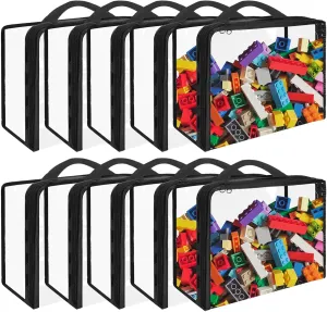 10 Pack Extra Large Clear PVC Organizing Bags with Zippered Closure, Portable Toy Storage Organizer, Waterproof for Board Games, Building Blocks, Clay
