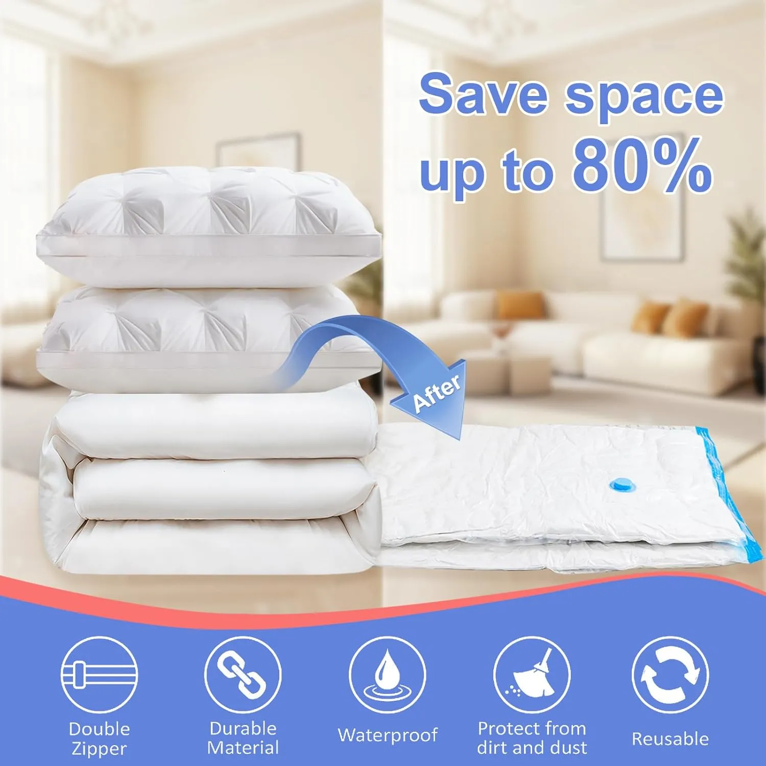 10 Pack Large Space Saver Bags, Cindybear Vacuum Storage Bags with Hand Pump, Vacuum Seal Bags for Travel Luggage, Comforters, Blankets, Clothing, Pillows and Bedding