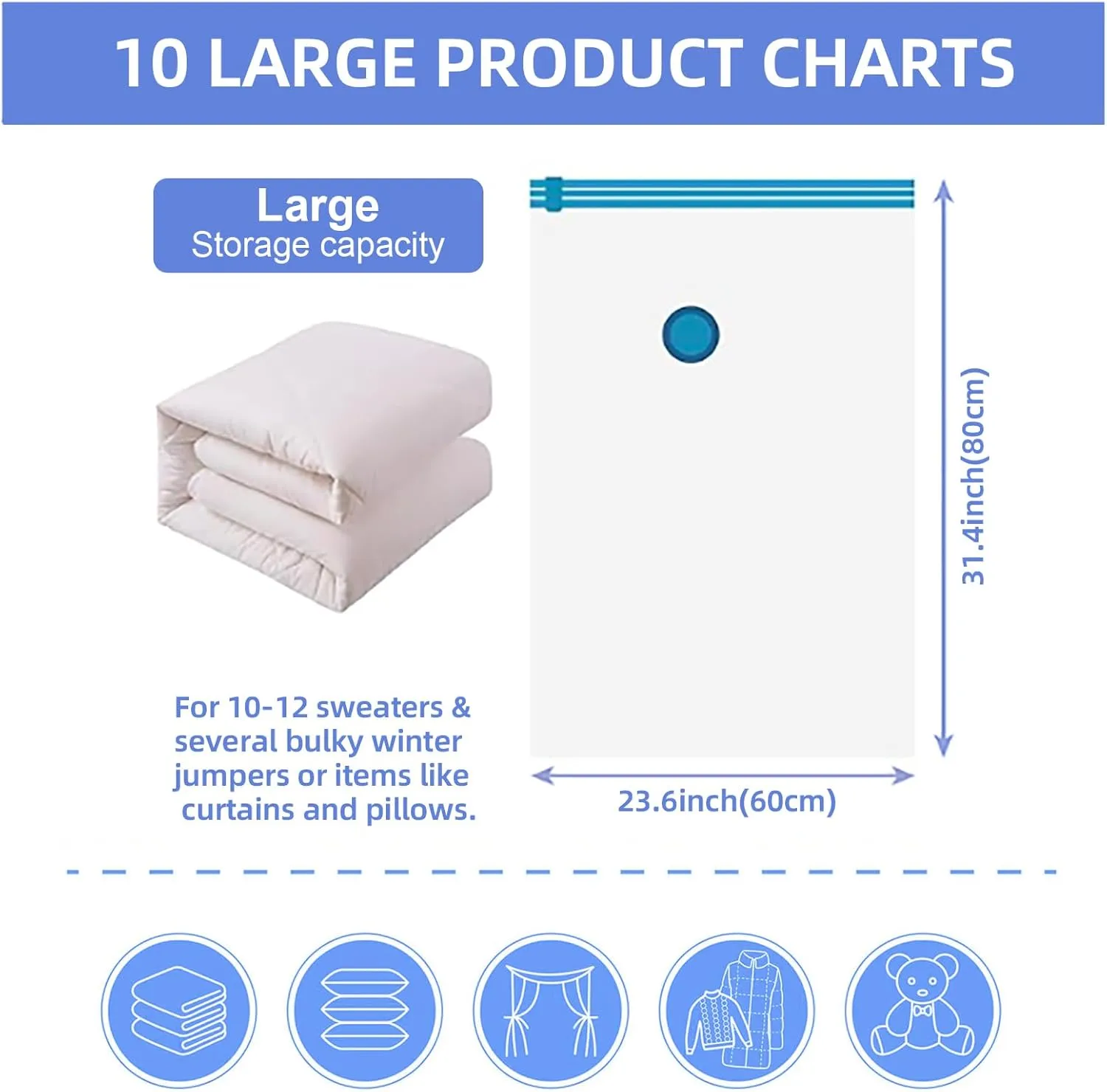 10 Pack Large Space Saver Bags, Cindybear Vacuum Storage Bags with Hand Pump, Vacuum Seal Bags for Travel Luggage, Comforters, Blankets, Clothing, Pillows and Bedding