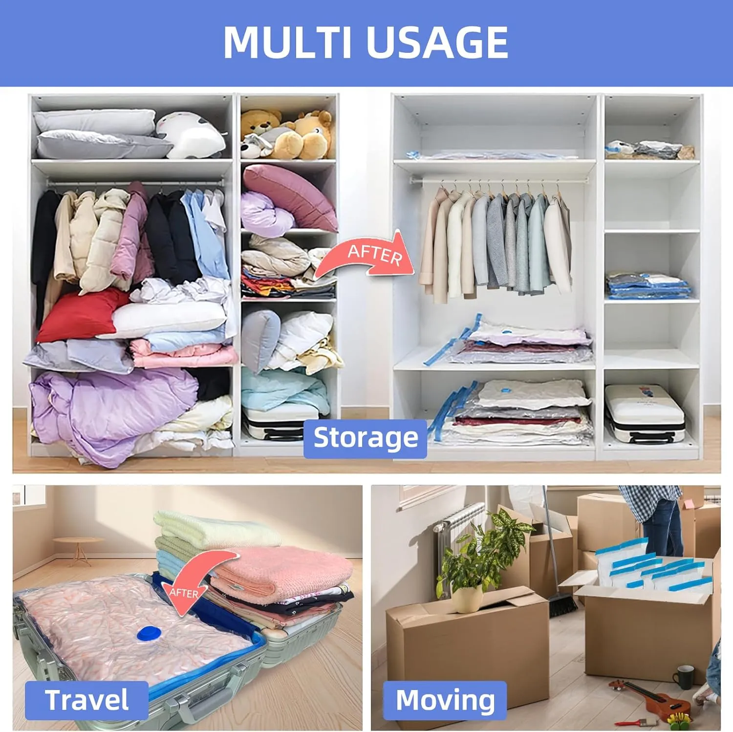 10 Pack Large Space Saver Bags, Cindybear Vacuum Storage Bags with Hand Pump, Vacuum Seal Bags for Travel Luggage, Comforters, Blankets, Clothing, Pillows and Bedding