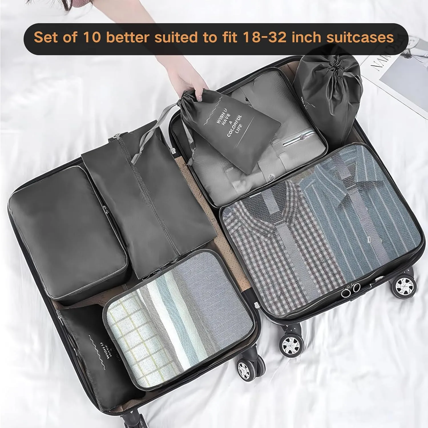 10 Set Packing Cubes for Travel Essentials, Rugged Luggage Sets Organizer with Mesh Design, Ideal Traveling Accessories for Men,Women, Good for Suitcase Organization on Any Trip