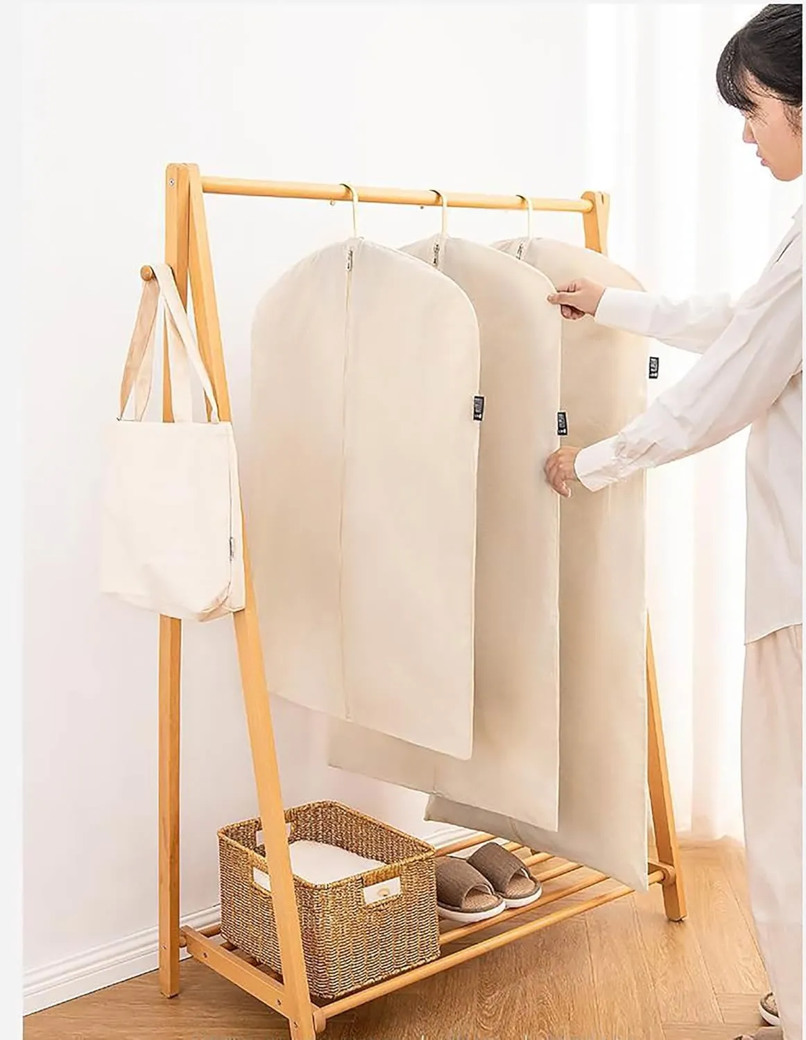 100% cotton canvas garment bags for closet storage and travel suit bags for clothes, coats, jackets, shirts, dresses suit garment cover for hanging clothes storage (24''x59'')