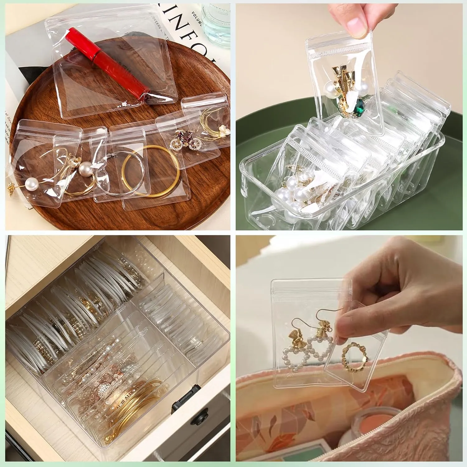 100 Pack PVC Clear Jewelry Anti Oxidation Zipper Bag Antitarnish Plastic Bags for Packaging Jewelry Rings Earrings Transparent Poly Pouch (Clear, 4.13×4.25 inch)