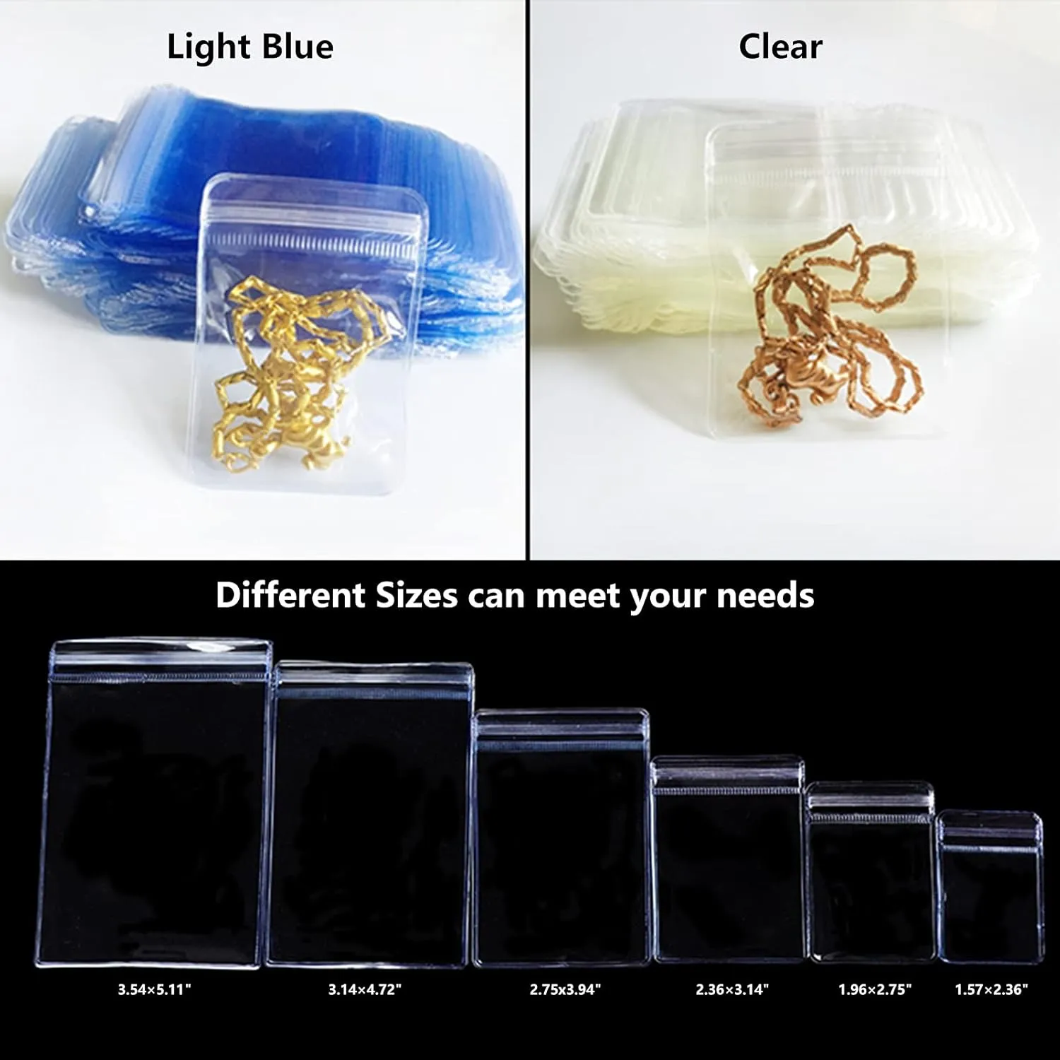 100 Pack PVC Clear Jewelry Anti Oxidation Zipper Bag Antitarnish Plastic Bags for Packaging Jewelry Rings Earrings Transparent Poly Pouch (Light Blue, 2.36×3.14inch)