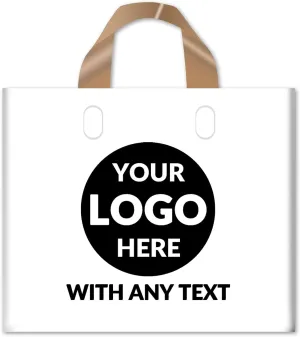 100 SALIFECO Custom Plastic Bags with Logo, 2.36Mil Thick Personalized Gift Bags with Soft Loop Handles, Glossy Merchandise Bags for Small Business, Boutique, Retail, Parties (11.8x7.9x3.15 Inch)