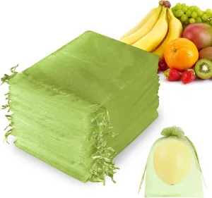100Pcs Fruit Protection Bags 6x8 inch,Organza Fruit Netting Bags,Netting Cover Bags with Drawstring,Garden Plant Fruit Protectors Pest Barrier Bag for Mangoes Tomatoes Fruit Trees Veggies (Green)