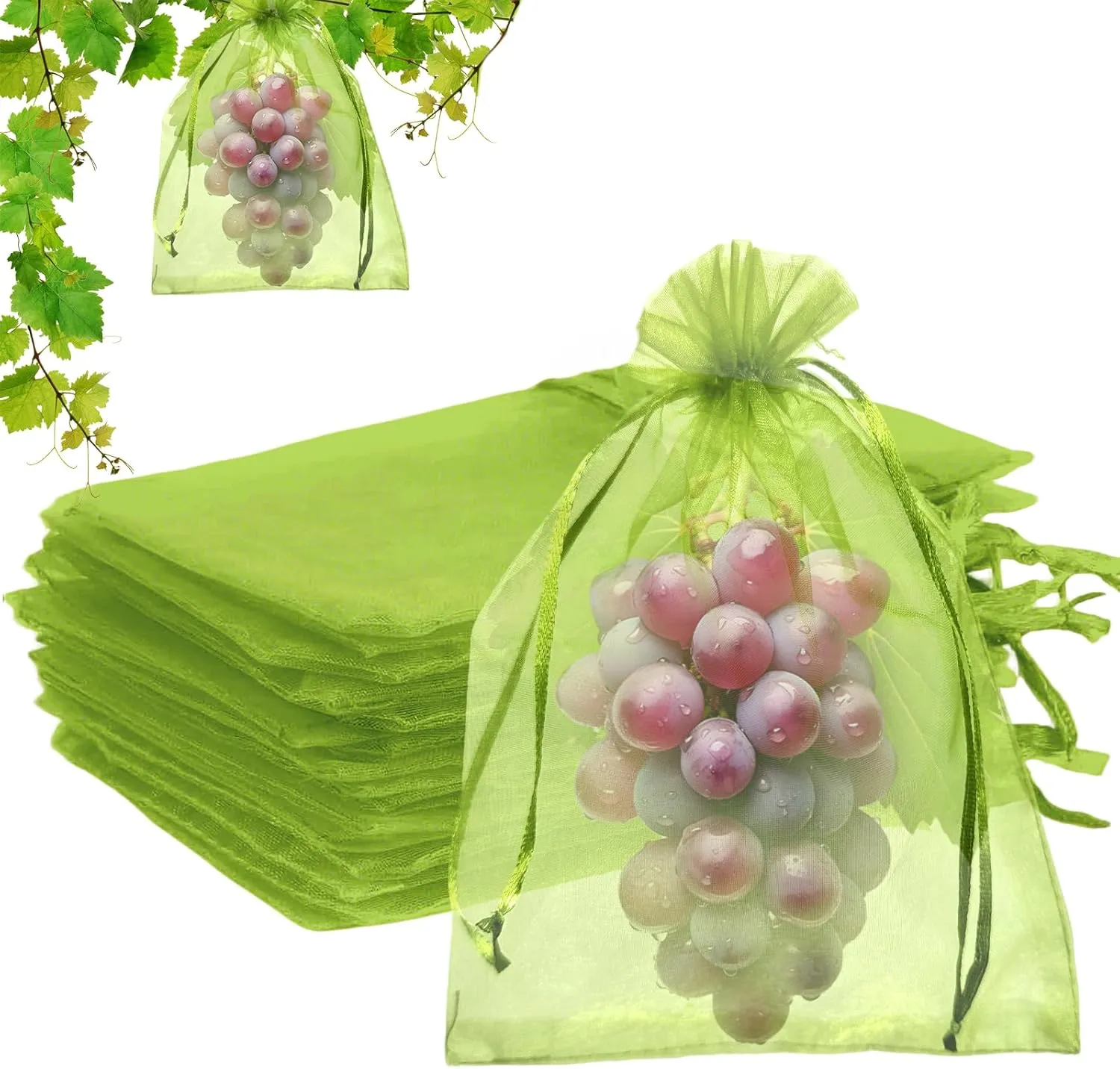 100PCS Fruit Protection Bags, 8x12 Inch Green Fruit Netting Cover Bags Drawstring Mesh Fruit Protectors Pest Barrier for Plant Fruit Flower Veggies Garden (8x12 inches)