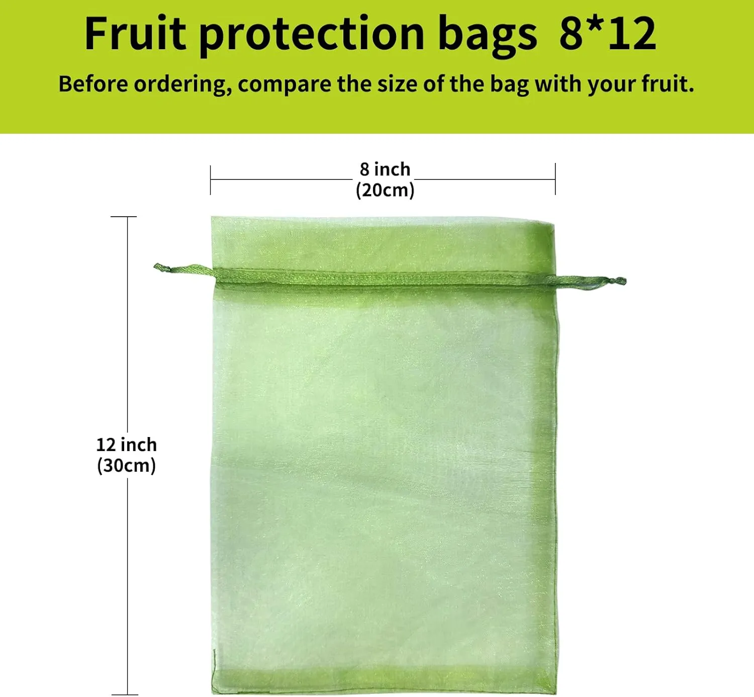 100PCS Fruit Protection Bags, 8x12 Inch Green Fruit Netting Cover Bags Drawstring Mesh Fruit Protectors Pest Barrier for Plant Fruit Flower Veggies Garden (8x12 inches)