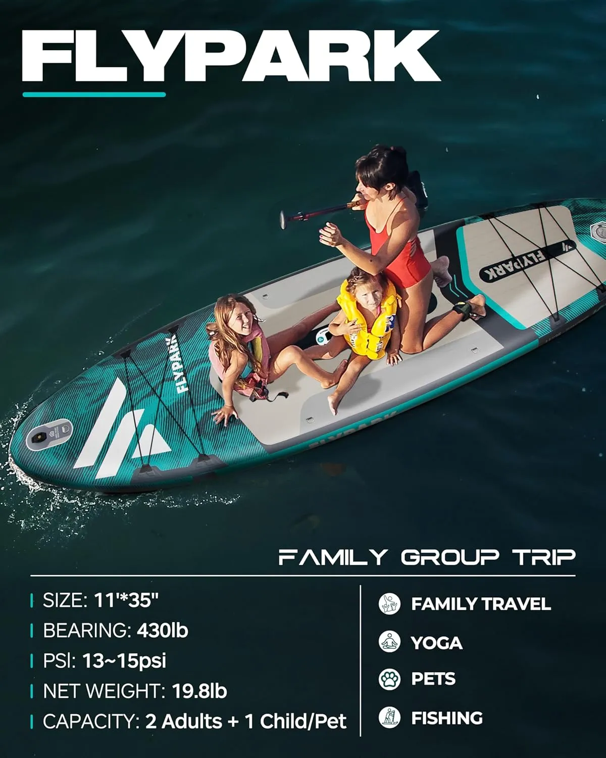 10'8/11'x35'' Fishing&Family Stable Inflatable Paddle Boards, Extra Wide SUP Paddleboard Inflatable, 430lb/3 People, Stand Up Paddle Board for Adults, Camera Mount, Shoulder Strap, Rod Holder