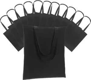 12 Pack Canvas Tote Bag - Lightweight Tote Bags Bulk Thin Blank Shopping Reusable Grocery Bags for DIY Gift Sublimation Activity - Black