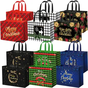 12Pack Extra Large Christmas Gift Bags, 16.5"×12.6"×7.2" Reusable Non-Woven Christmas Tote Bags with Handles, Multifunctional Christmas Bags for Gifts, Xmas's Party Supplies, New Year, Shopping