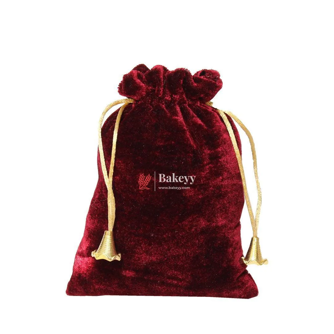 13x18cm | Velvet Drawstring Potli Bag | Brown  Colour | Pack of 10 | Luxurious Gift & Storage Pouch|