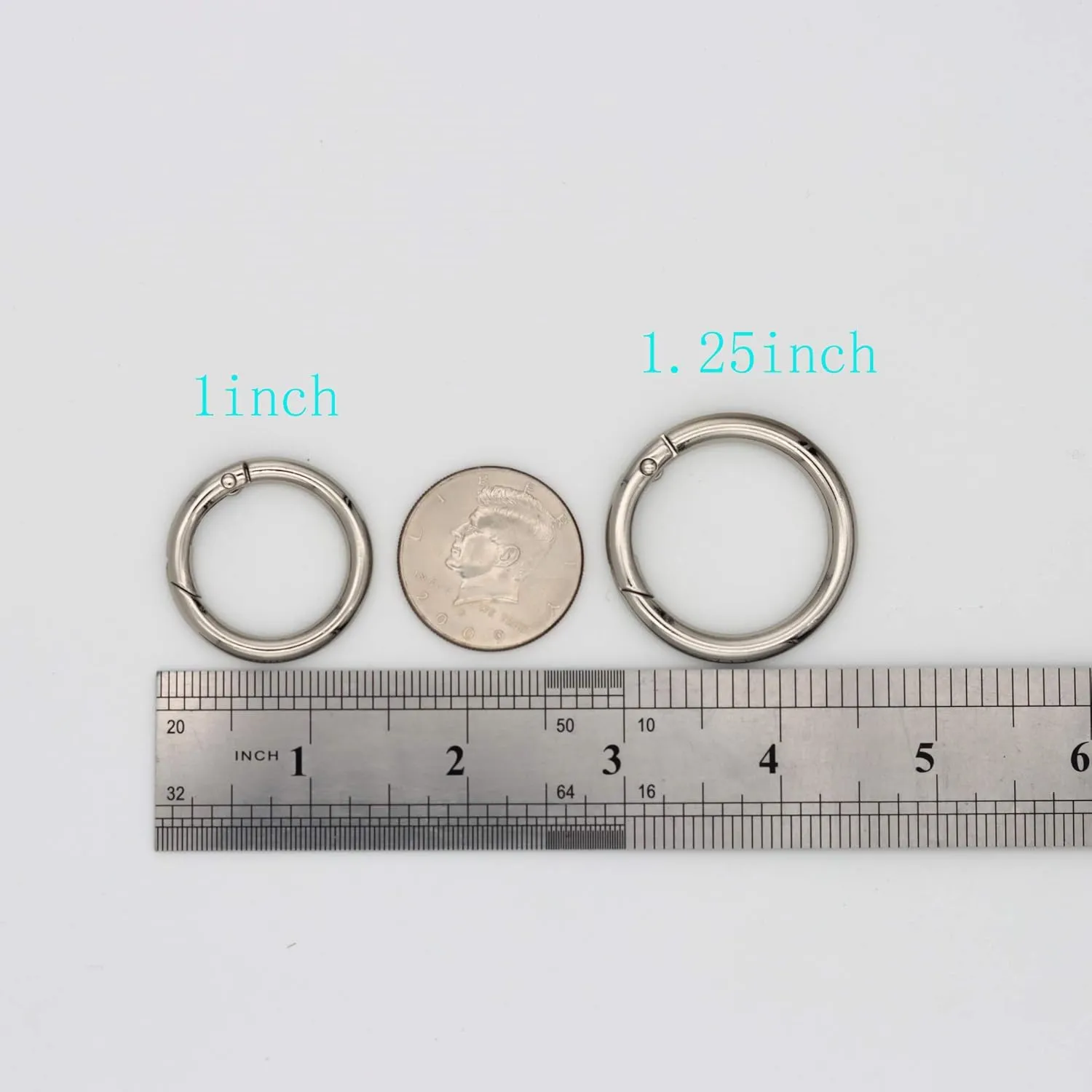 15pcs Trigger Spring O Rings Round Carabiner Clip Snap for Keyrings Buckle, Bags,Purses (Silver, 1 inch)