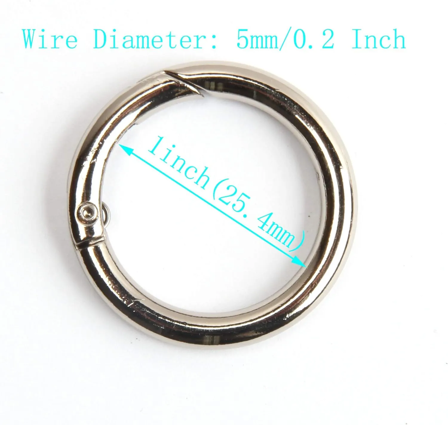 15pcs Trigger Spring O Rings Round Carabiner Clip Snap for Keyrings Buckle, Bags,Purses (Silver, 1 inch)