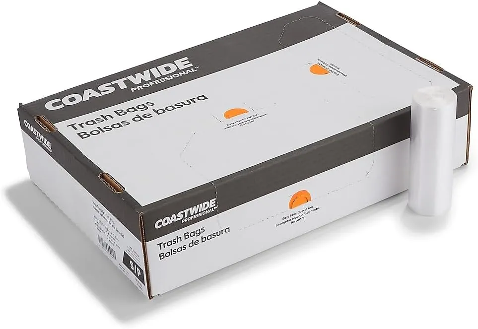 16 Gallon Trash Bag, 24" x 33", High Density, 6 mic, Natural, 1000 Bags (CW18196)