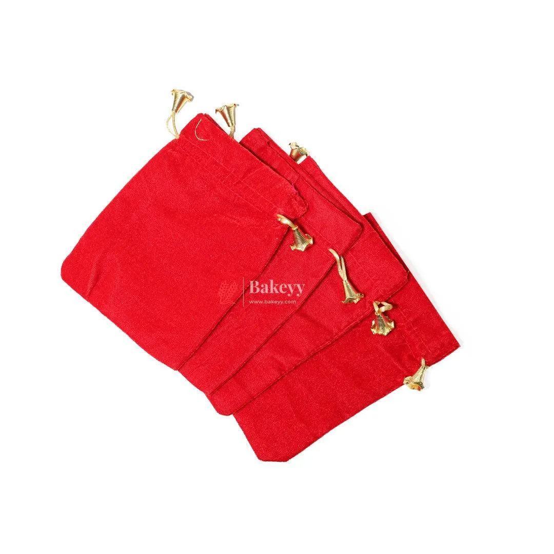 16x20 cm | Velvet Drawstring Potli Bag | Red Colour | Pack 10 |Luxurious Gift & Storage Pouch|