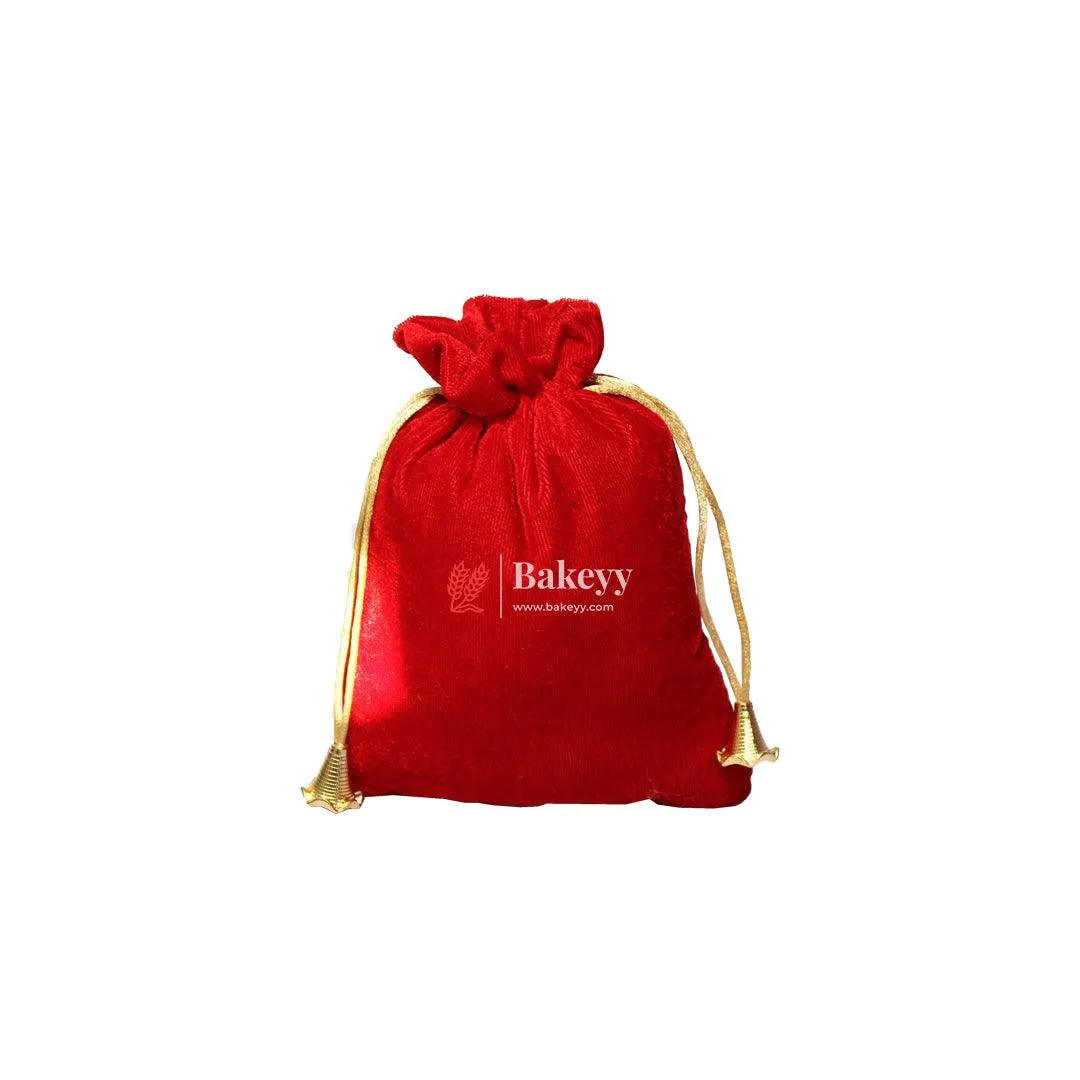 16x20 cm | Velvet Drawstring Potli Bag | Red Colour | Pack 10 |Luxurious Gift & Storage Pouch|