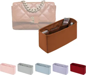 19 Bag Organizer Insert, Purse Organizer with Silky Satin Compatible with Chanel 19 Flap Bag, Lightweight Shaper for Daily Use (Caramel, Flap 26)