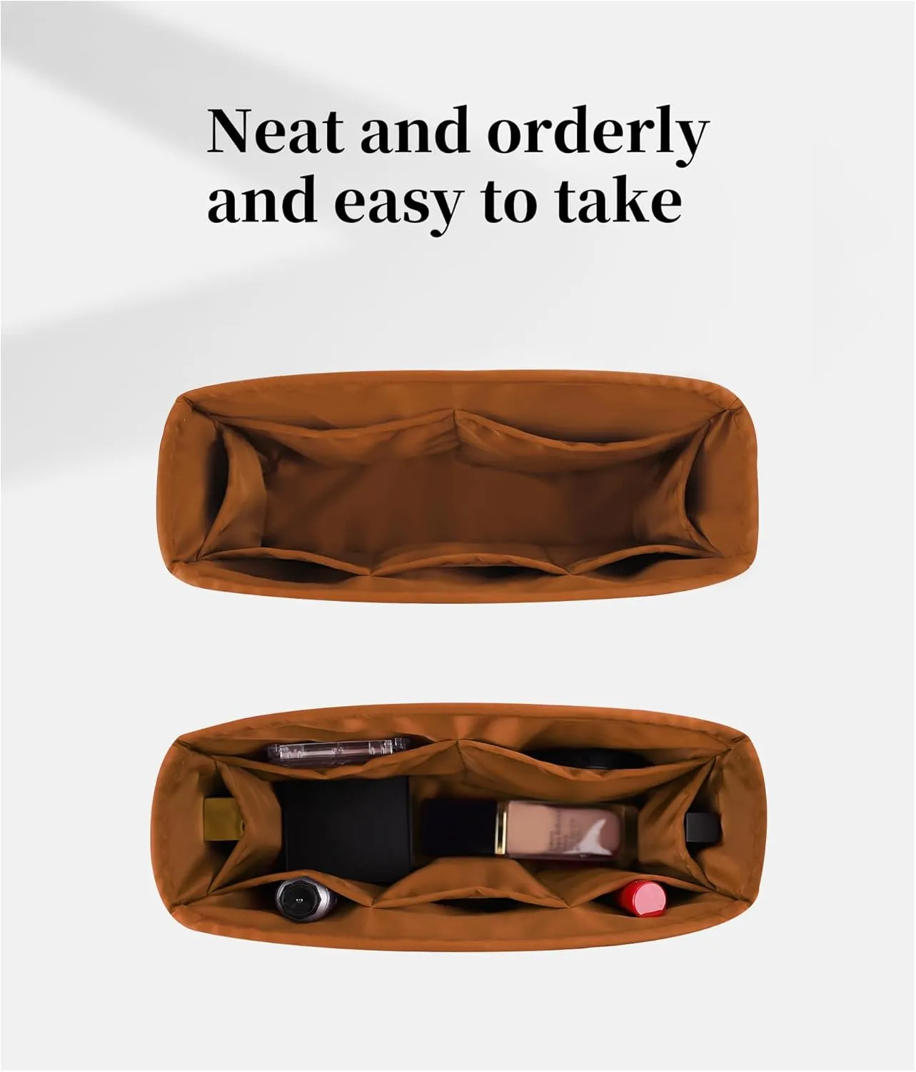 19 Bag Organizer Insert, Purse Organizer with Silky Satin Compatible with Chanel 19 Flap Bag, Lightweight Shaper for Daily Use (Caramel, Flap 26)