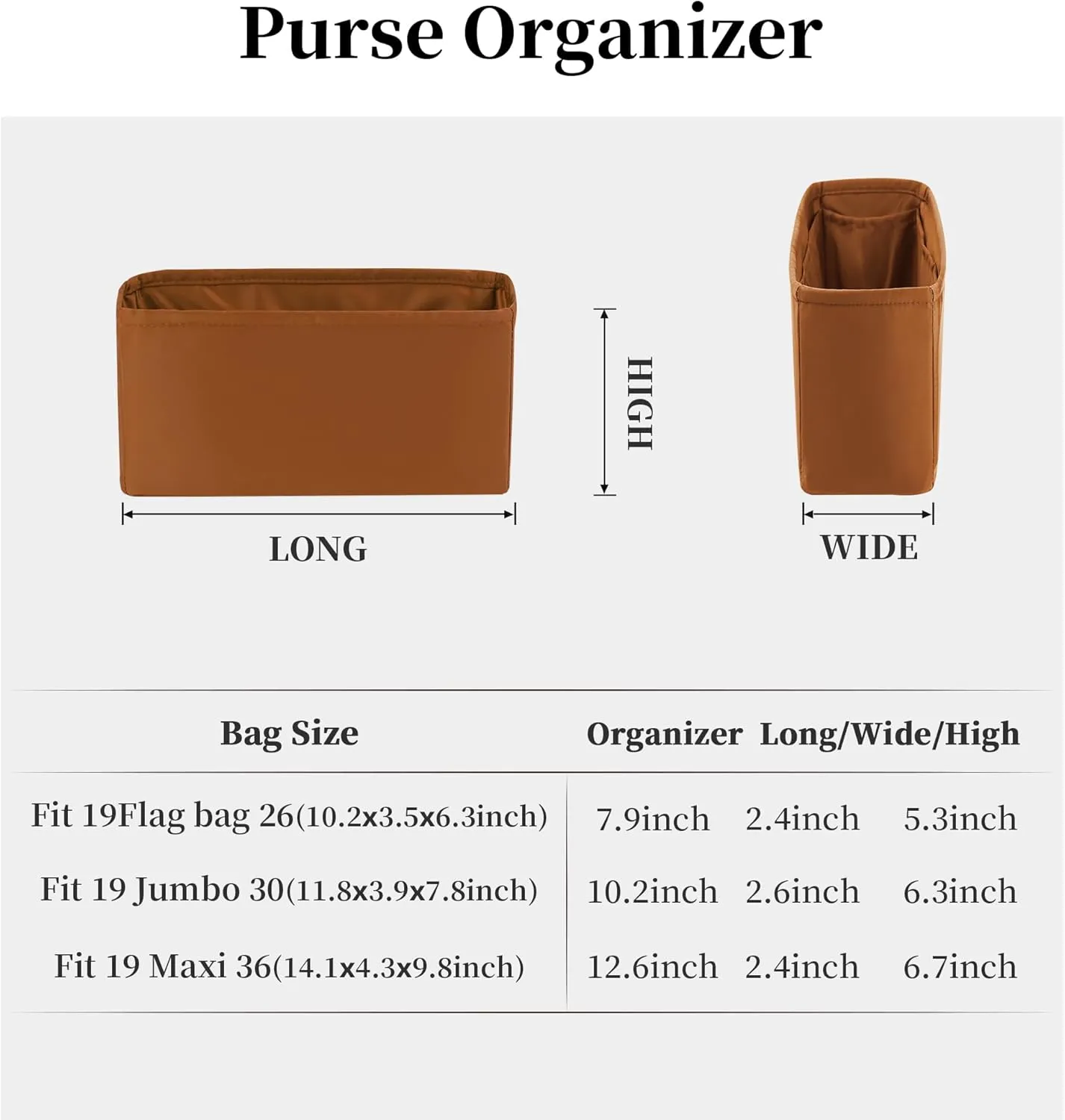 19 Bag Organizer Insert, Purse Organizer with Silky Satin Compatible with Chanel 19 Flap Bag, Lightweight Shaper for Daily Use (Caramel, Flap 26)