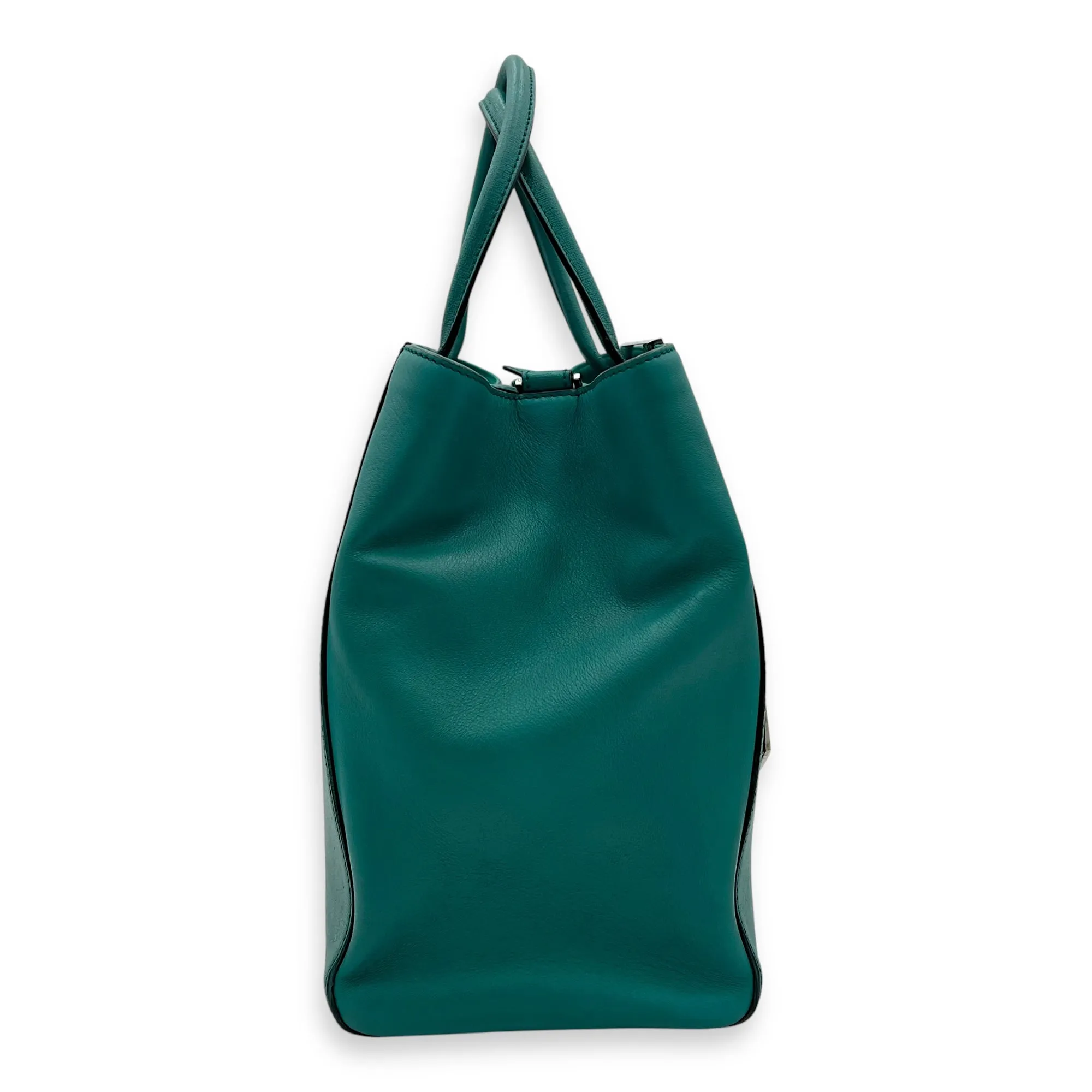 2 jours Top Handle Bag Medium Blue in Calfskin, Silver hardware