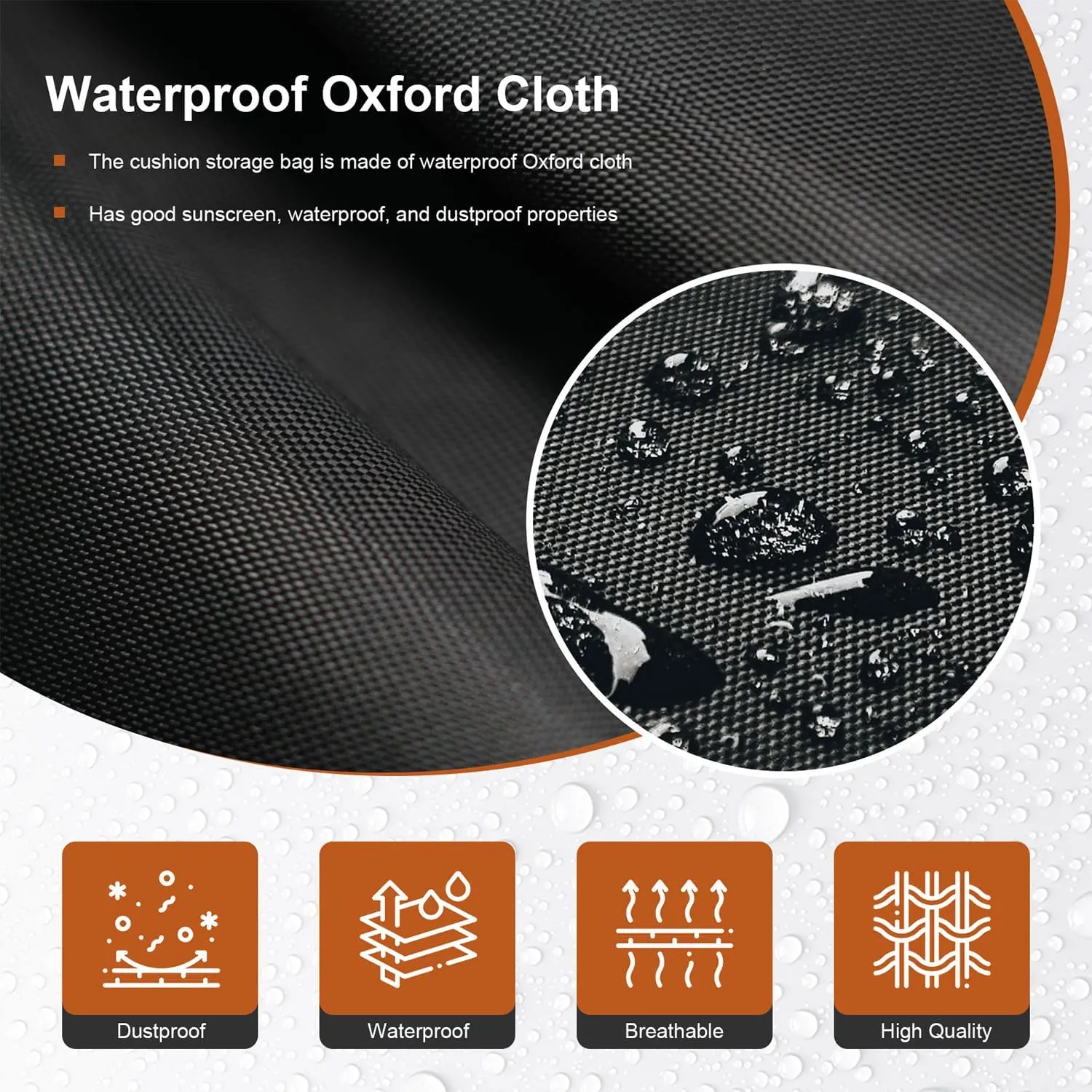2 Pack Cushion Storage Bags Garden Waterproof Patio Extra Large Protective Zippered Outdoor Cushions Furniture Oxford Fabric Covers Box 68 x 30 x 20 inch Black