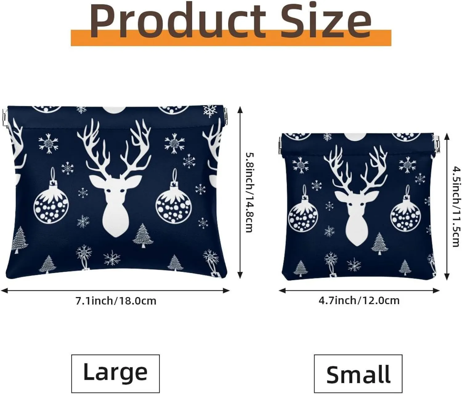 2 Pack Faux Leather Pocket Cosmetic Bag, Small Makeup Pouch for Purse, Self-Closing Pouches for Purse, Travel Makeup Bag for Cosmetics Jewelry, Christmas Snowflake Elk Gift Blue