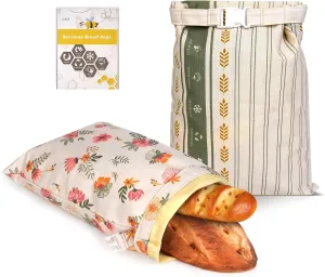 2 Pack Sourdough Beeswax Bread Bags, for Homemade Bread Reusable Cotton Linen Food Storage Bag Bread Proofing Cover (Green)