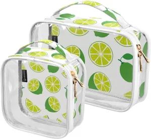 2 Pcs Clear Makeup Bags Green Lime Citrus Fruits Portable Cosmetics Bags Travel Transparent Storage Bag