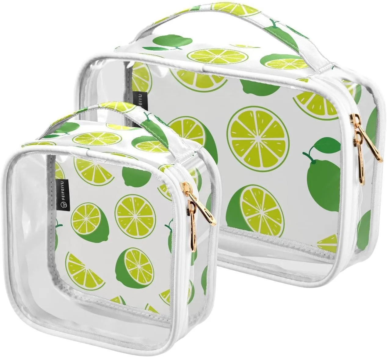 2 Pcs Clear Makeup Bags Green Lime Citrus Fruits Portable Cosmetics Bags Travel Transparent Storage Bag