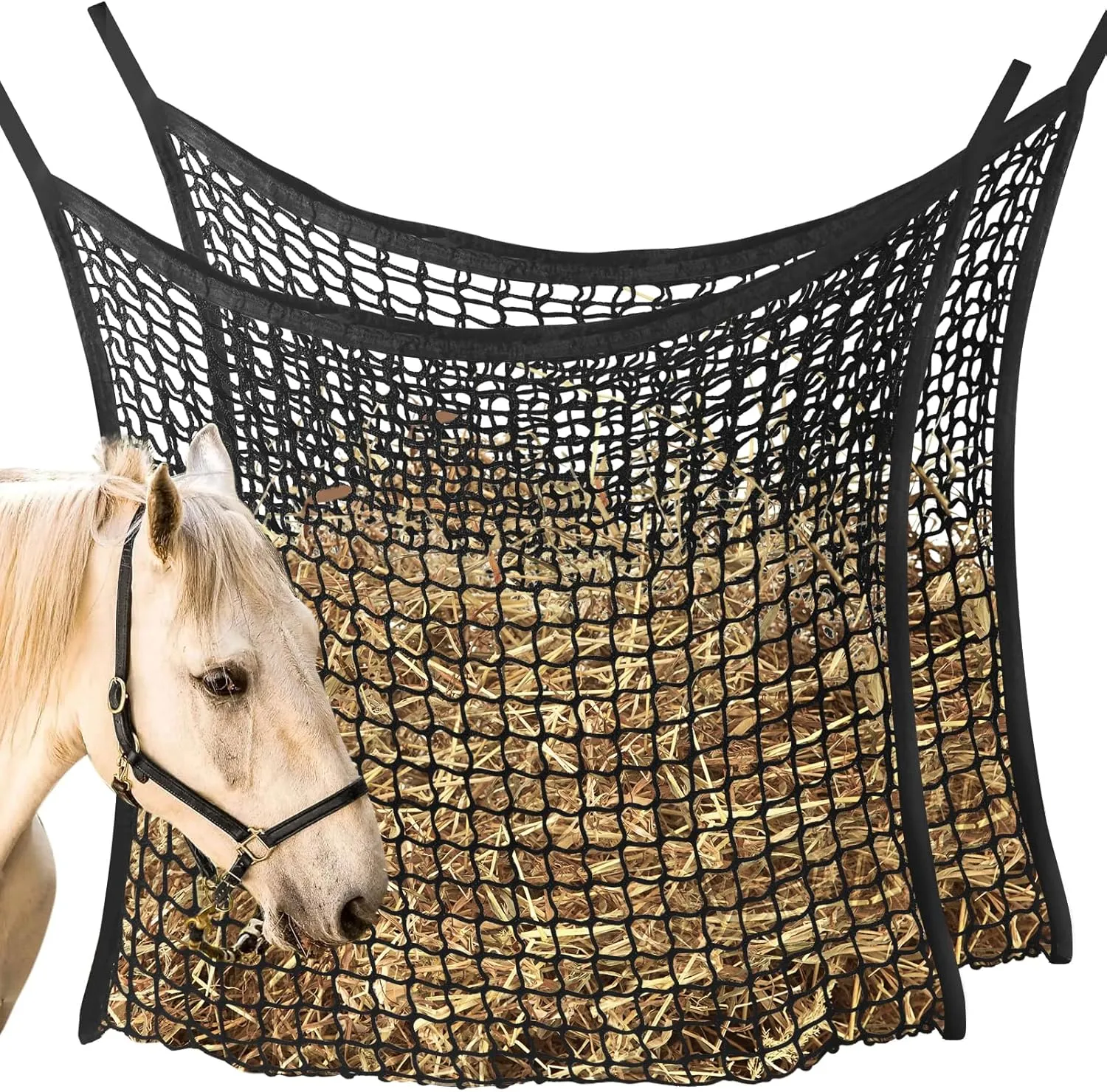 2 PCS Slow Feed Hay Net, Hay Bags for Horses with Large Capacity, Horse Feed Bag Easy to Hang, Hay Nets for Horses for Horse Feeder Full Day Feeding Horses Goat Stall Trailer (31.5" x 35.1")