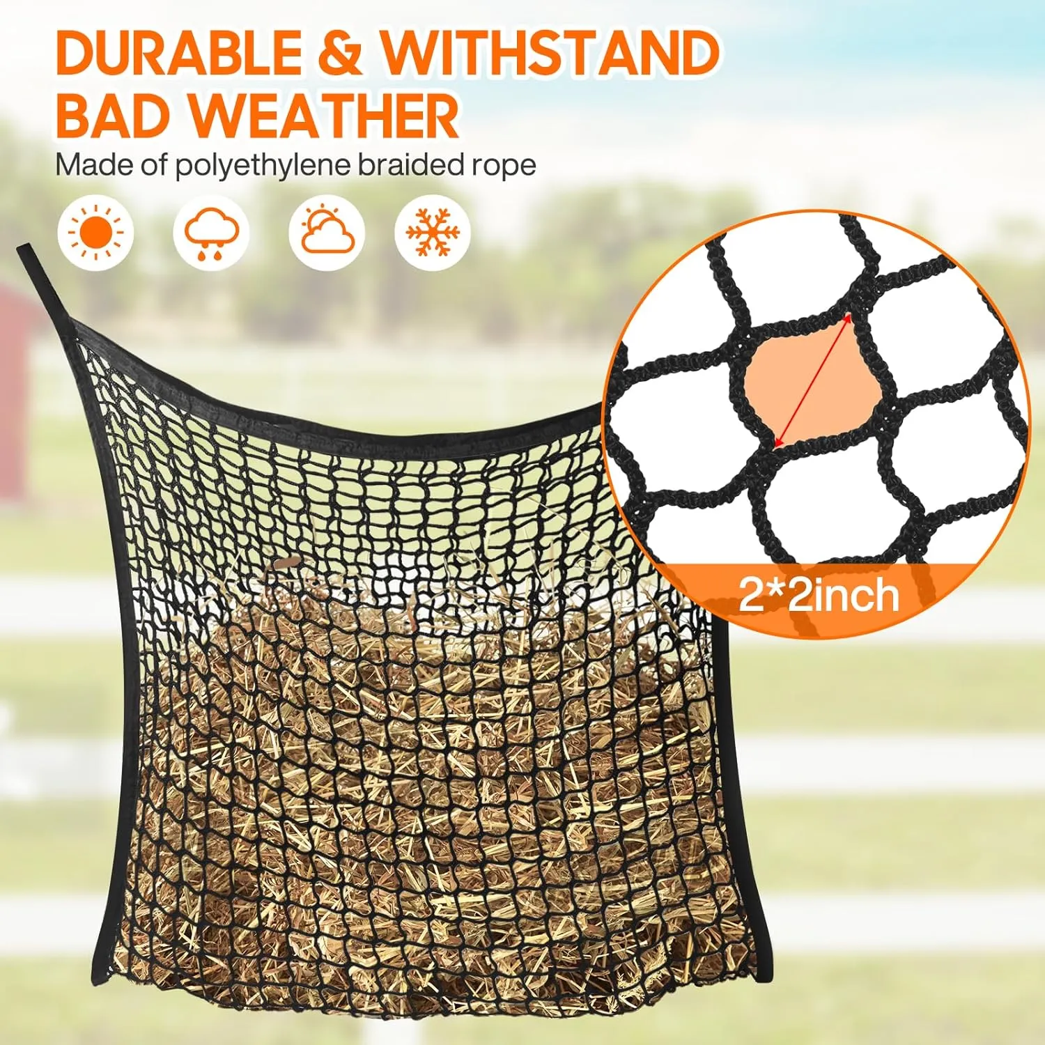 2 PCS Slow Feed Hay Net, Hay Bags for Horses with Large Capacity, Horse Feed Bag Easy to Hang, Hay Nets for Horses for Horse Feeder Full Day Feeding Horses Goat Stall Trailer (31.5" x 35.1")
