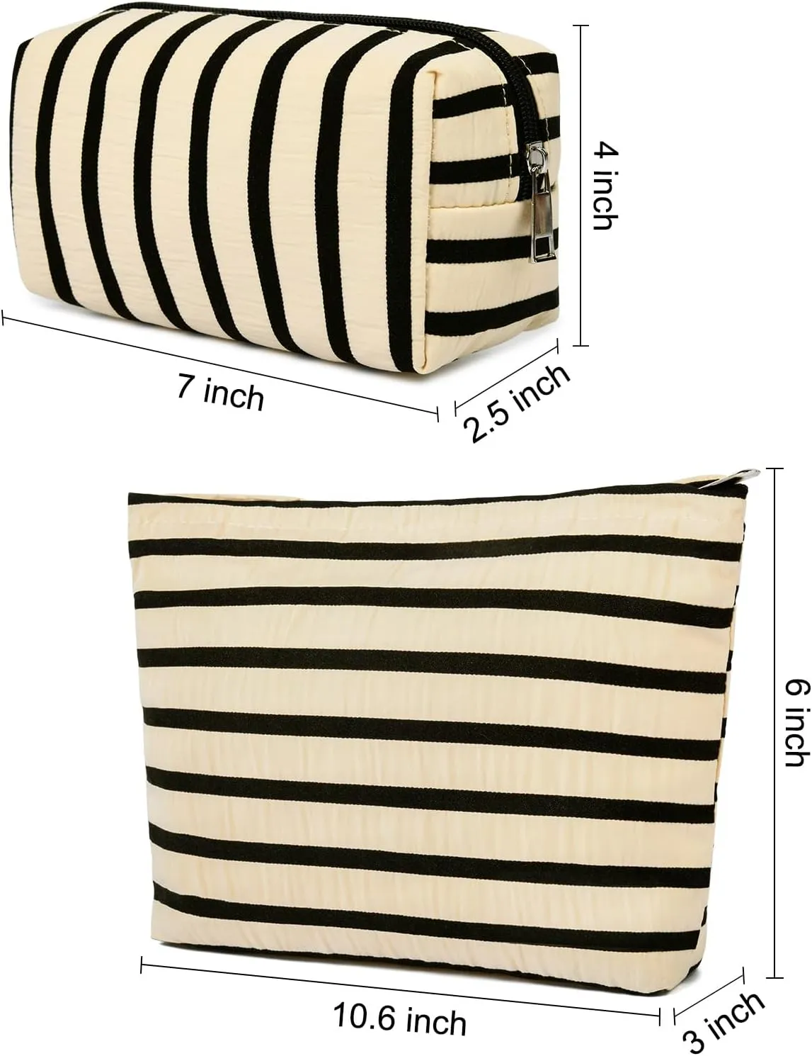 2 Pieces Makeup Bag Large Stripe Cosmetic Bag Capacity Canvas Mix Travel Toiletry Bag Organizer Cute Makeup Brushes Aesthetic Accessories Storage Bag for Women, Stripe Mix White