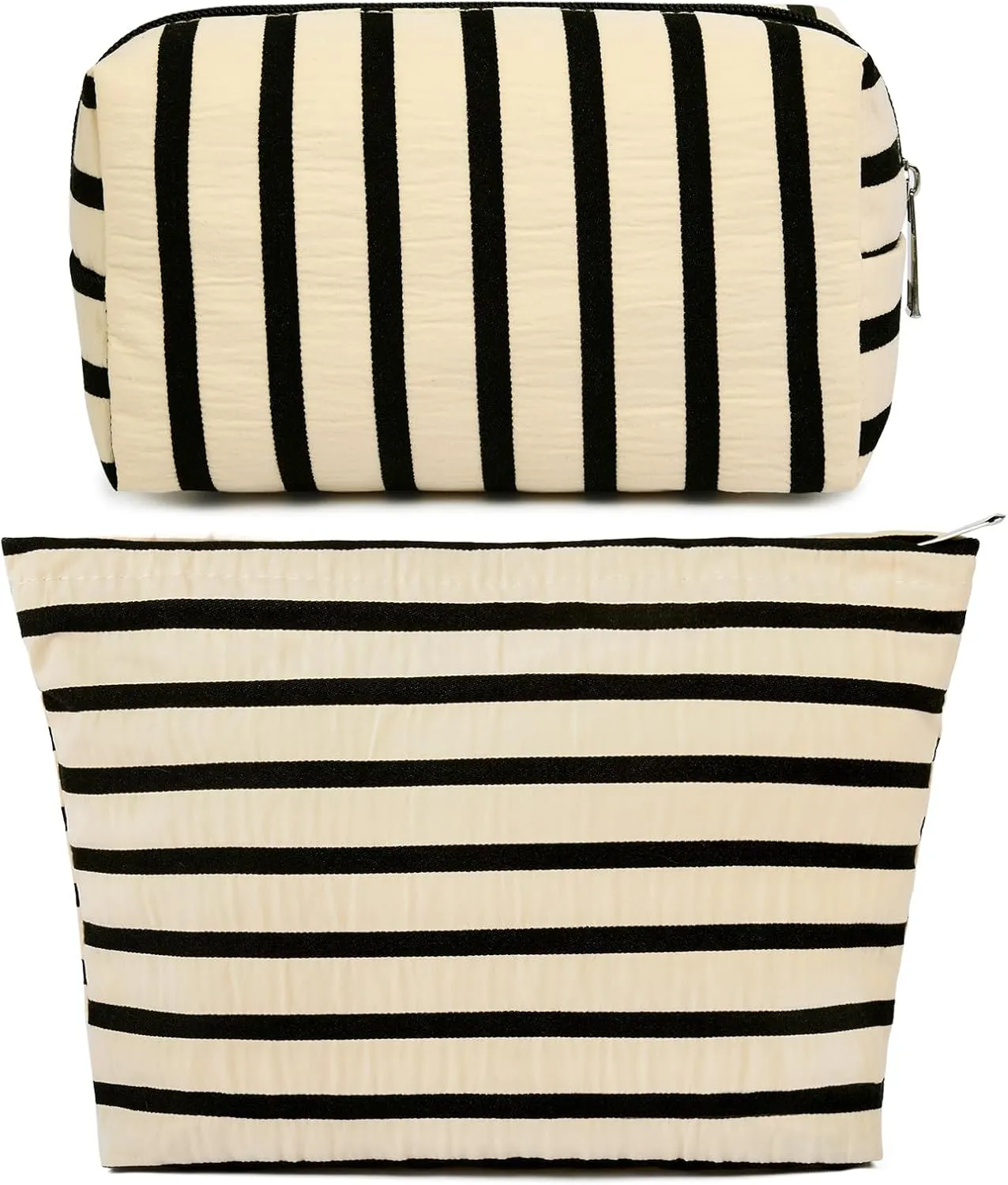 2 Pieces Makeup Bag Large Stripe Cosmetic Bag Capacity Canvas Mix Travel Toiletry Bag Organizer Cute Makeup Brushes Aesthetic Accessories Storage Bag for Women, Stripe Mix White