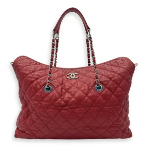 2 way bag Shoulder Bag Red in Caviar Leather, Silver hardware