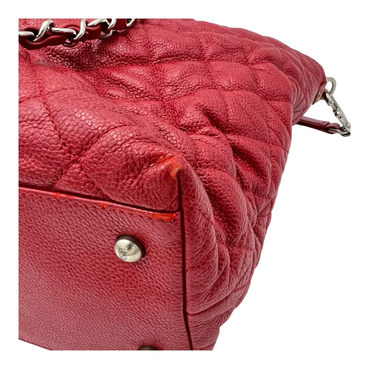 2 way bag Shoulder Bag Red in Caviar Leather, Silver hardware