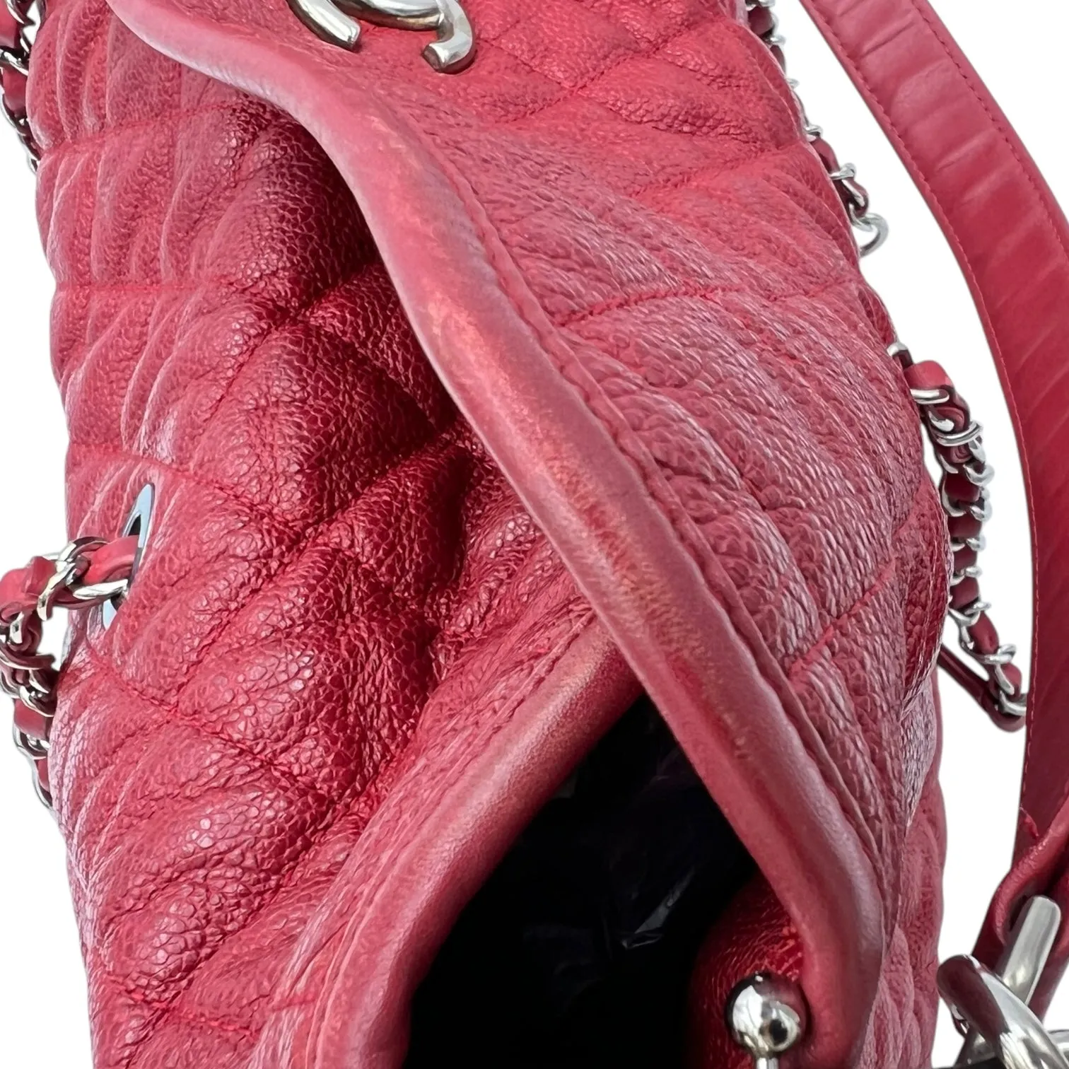 2 way bag Shoulder Bag Red in Caviar Leather, Silver hardware