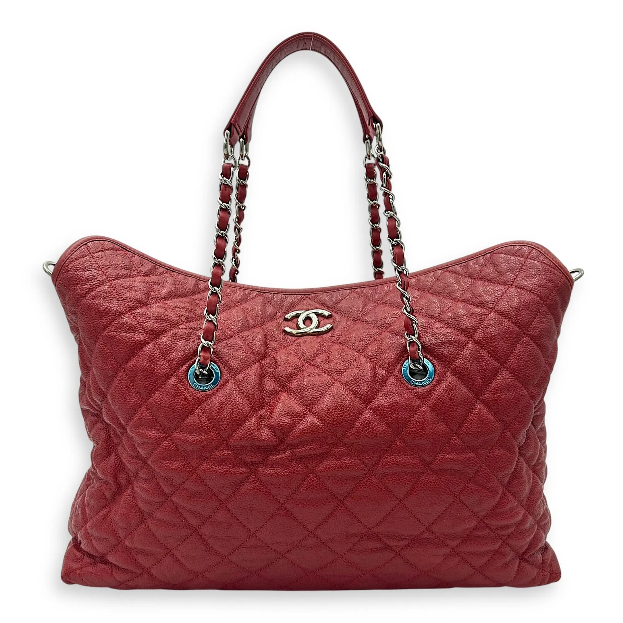 2 way bag Shoulder Bag Red in Caviar Leather, Silver hardware